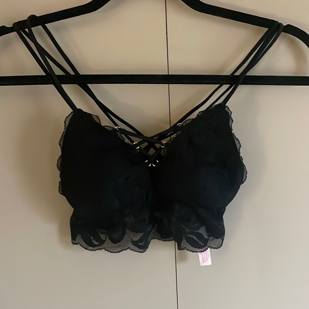 PINK black lace padded bralette